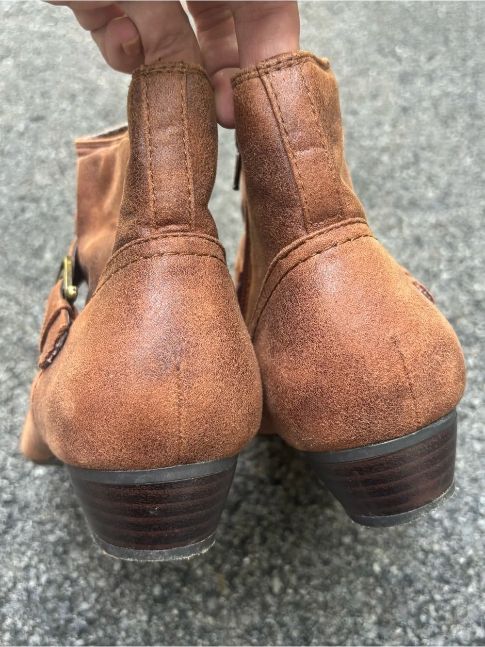 Kim Rogers Tarly Brown Ruched Ankle Boots Size 9M Double Buckle Booties